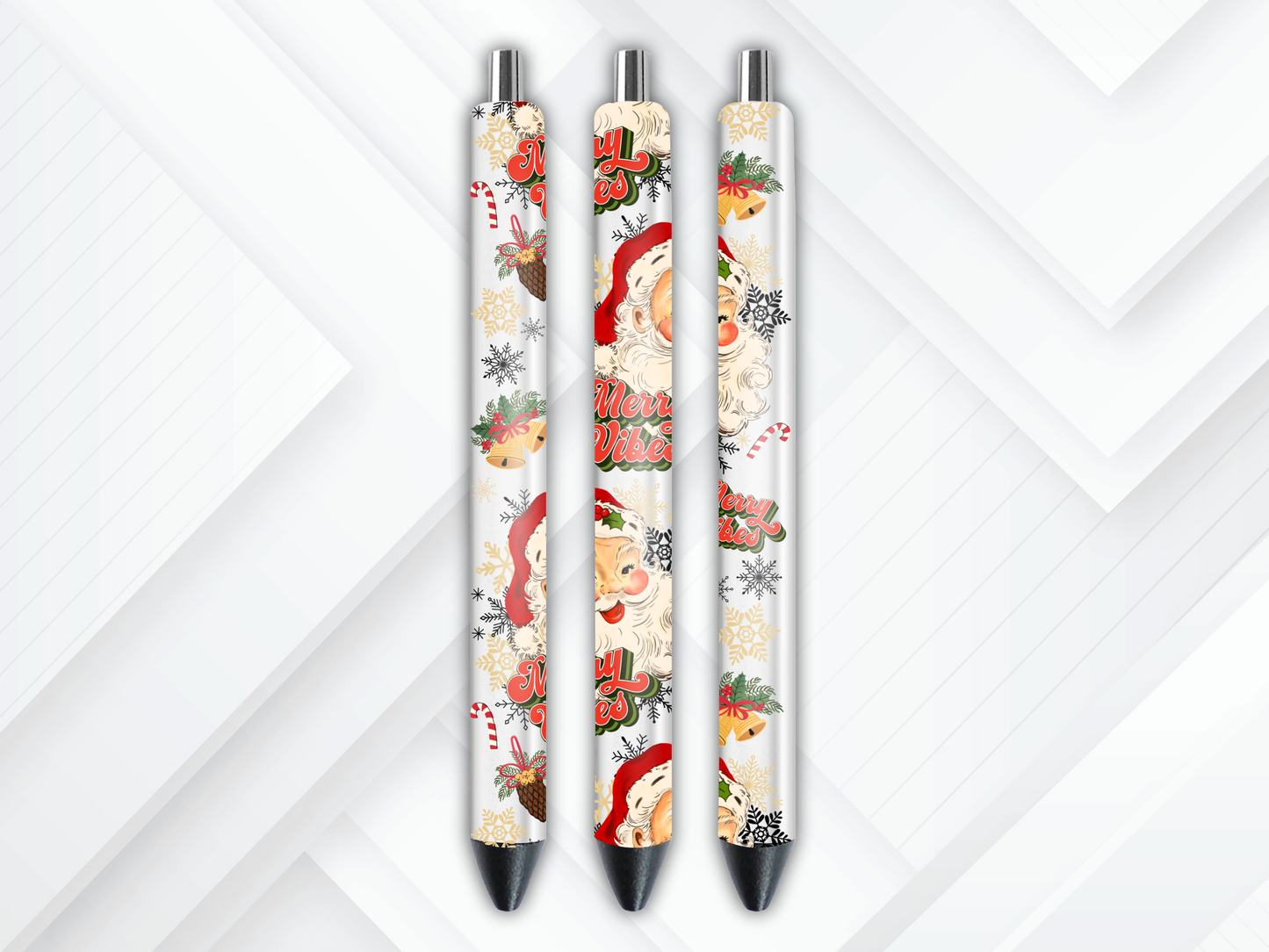 UV DTF pen wrap featuring vintage Santa, sized for standard pens with peel-and-stick application.