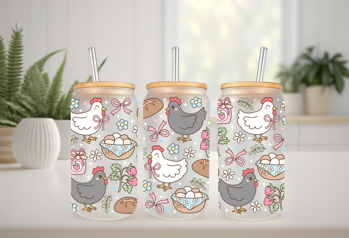 UVDTF Wrap Chicken Sourdough 16oz Can Glass Mug Tumbler Wrap, Ready to apply, Permanent Waterproof Adhesive, Double sided option