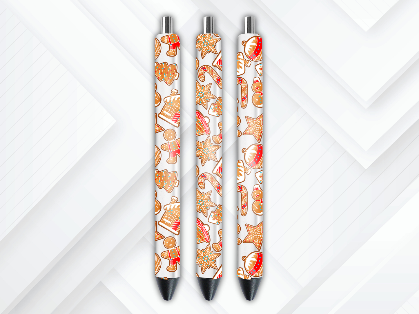 UV DTF pen wrap featuring gingerbread cookies, sized for standard pens with peel-and-stick application.