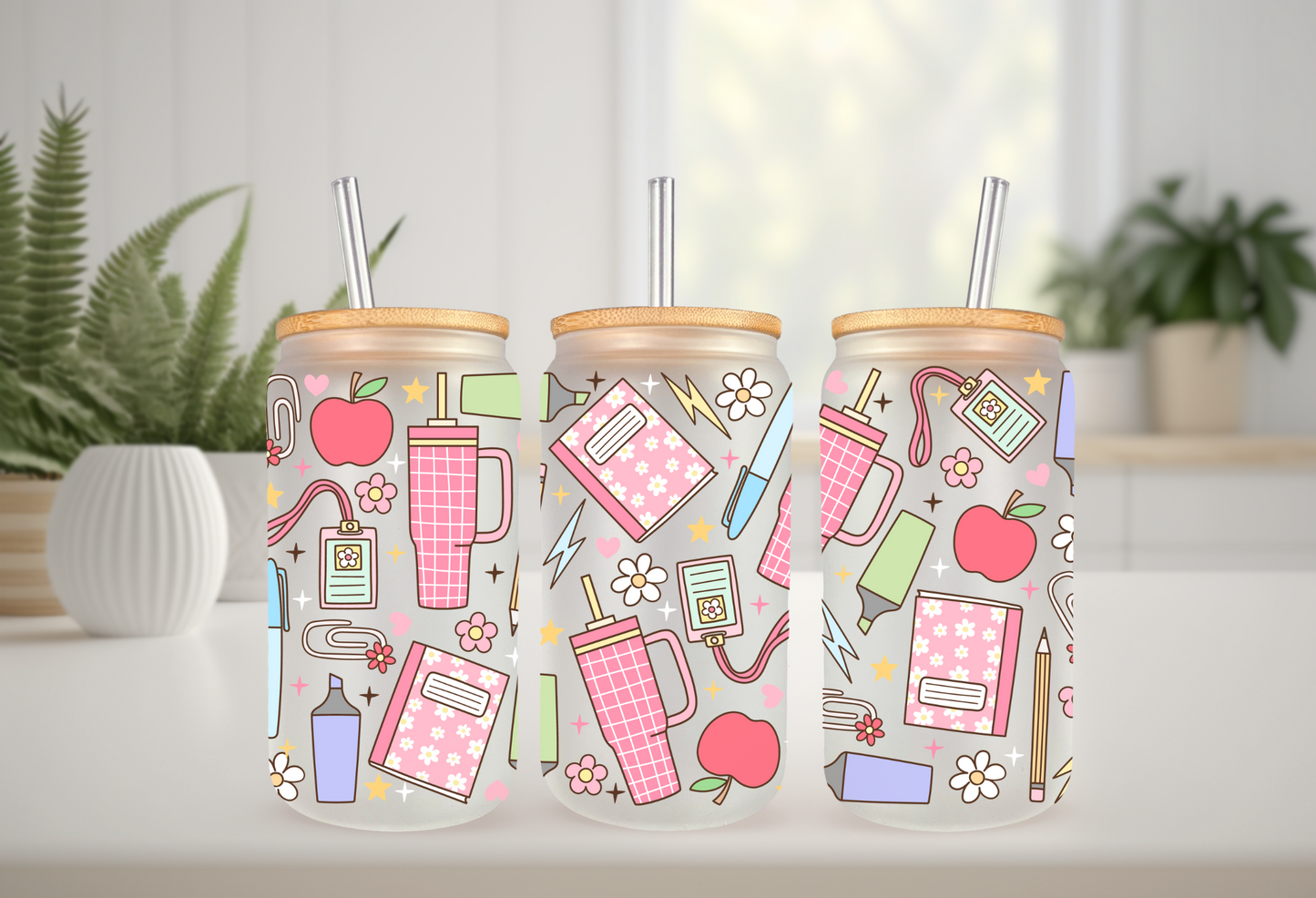 UVDTF Wrap Teacher Supplies 16oz Can Glass Mug Tumbler Wrap, Ready to apply, Permanent Waterproof Adhesive, Double sided option