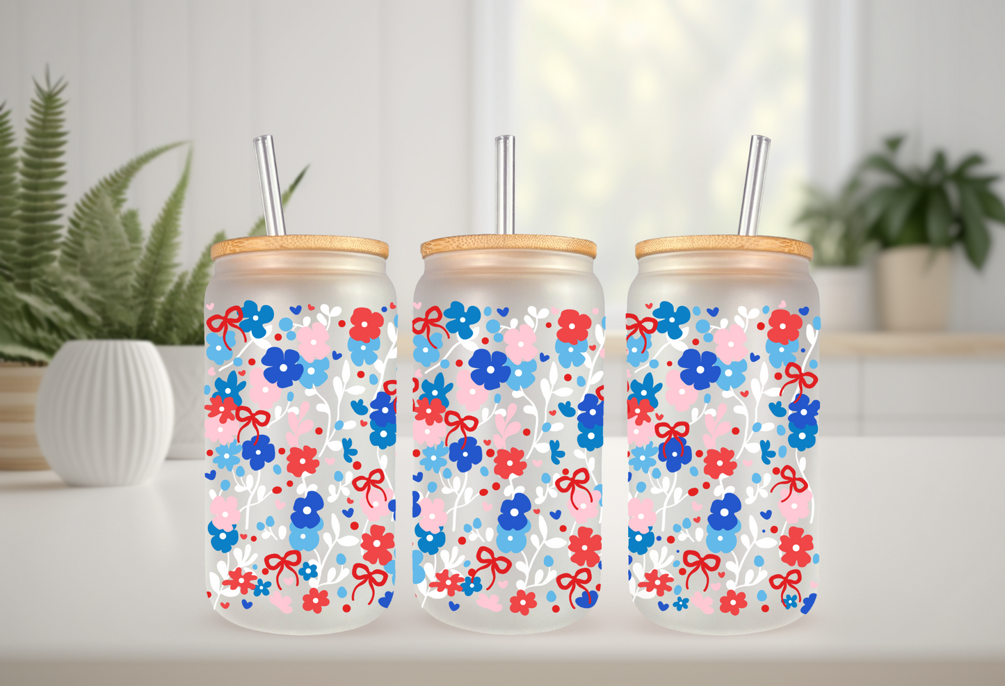 UVDTF Wrap Coquette Floral 16oz Can Glass Mug Tumbler, Ready to apply, Permanent Waterproof Adhesive