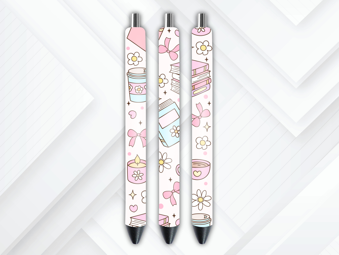 UV DTF pen wrap featuring girly book, sized for standard pens with peel-and-stick application.
