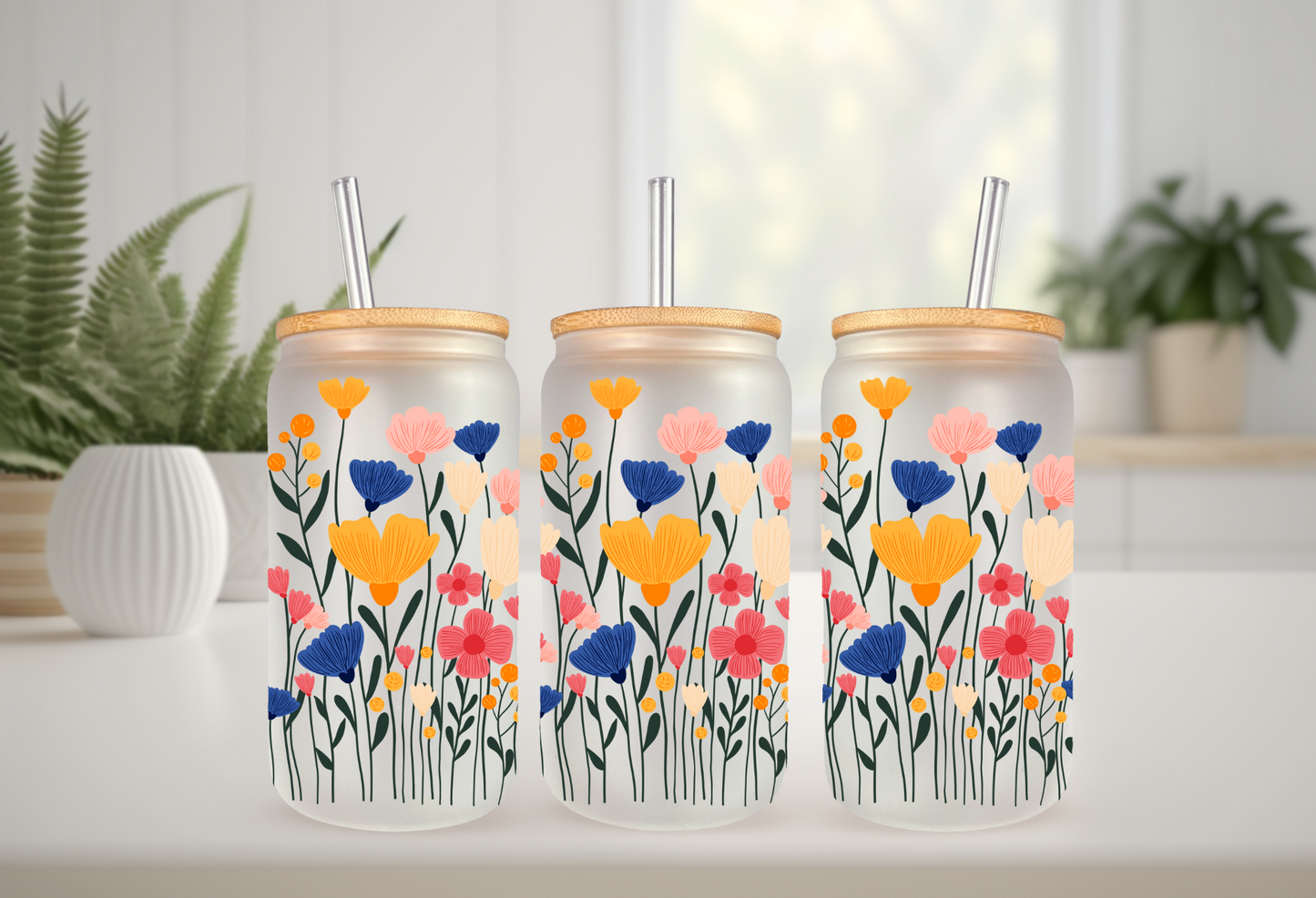 UVDTF Wrap Wildflower Blossoms for 16oz Can Glass Mug Tumbler, Wildflower Wrap, Ready to Apply, Permanent Waterproof Adhesive