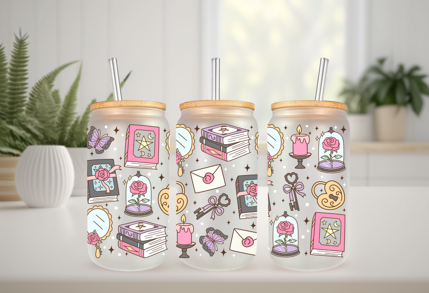 UVDTF Wrap Books Dark Academy Checkered for 16oz Can Glass Mug Tumbler, Ready to apply, Permanent Waterproof Adhesive