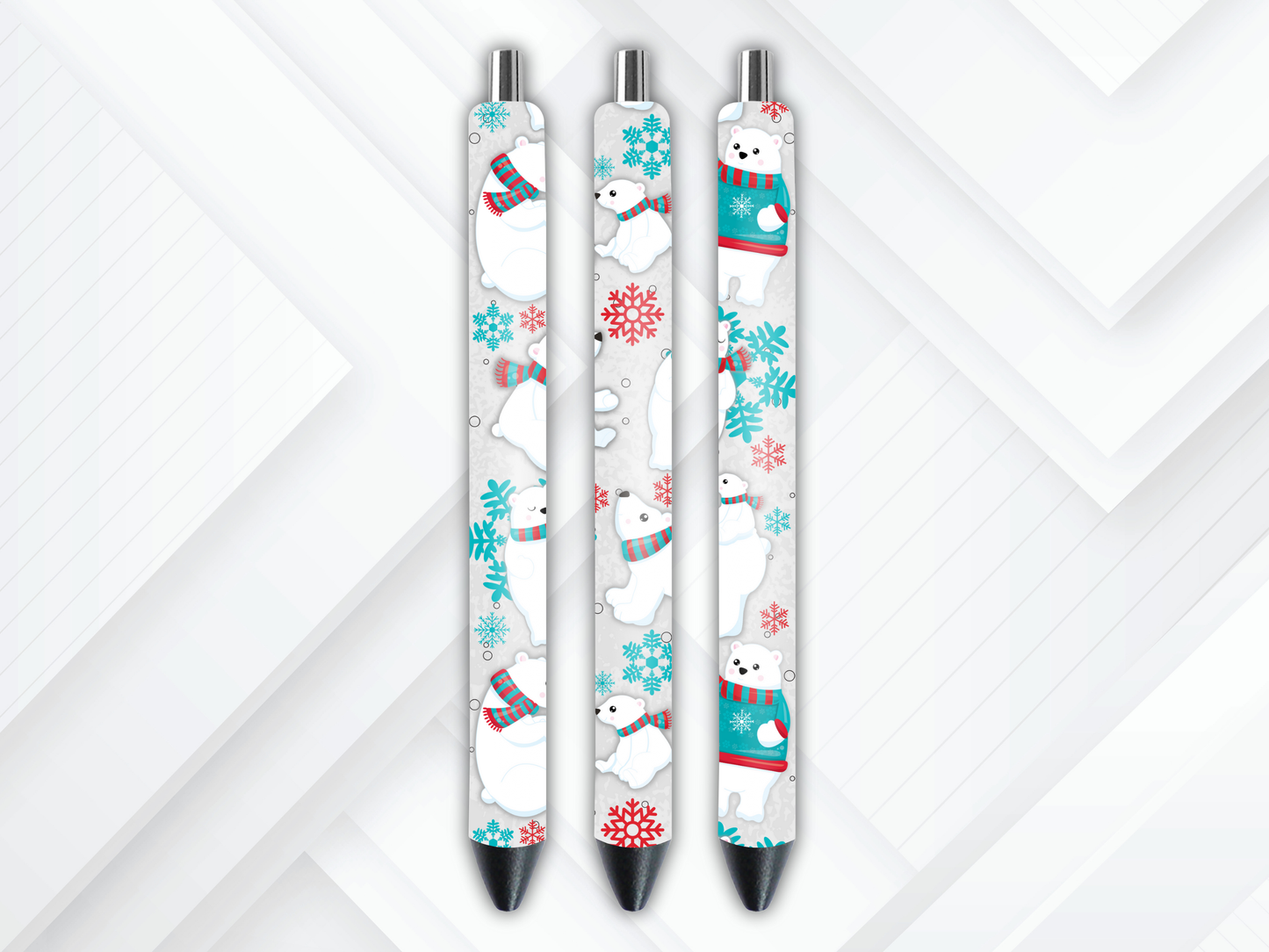 Seasonal UV DTF pen wrap featuring winter polar bear artwork.