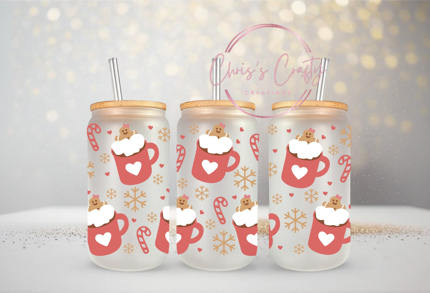 UVDTF Wrap Hot Cocoa Gingerbread Cookie for 16oz Can Glass Mug Tumbler, Ready to Apply, Permanent Waterproof Adhesive