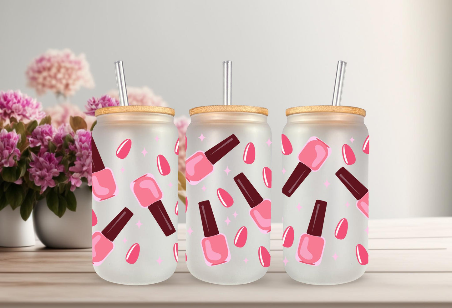 UVDTF Wrap Nail Polish Pink 16oz Can Glass Wrap Mug Tumbler, Nail Polish Wrap, Ready to Apply, Permanent Waterproof Adhesive