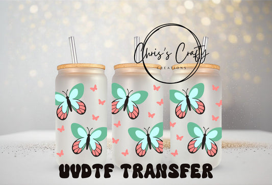 UV DTF Wrap Bright Color Butterfly for 16 oz or 20 oz can glass or 40 oz tumbler | Ready to apply | Permanent Adhesive | Waterproof
