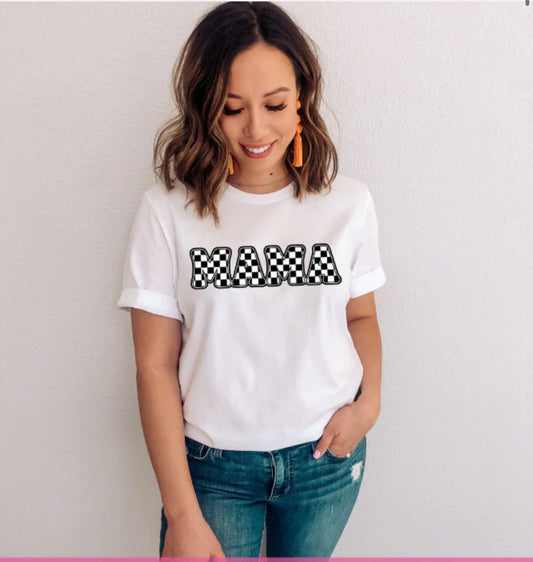 Screen Print Transfer Retro Mama Checkered Single Color | Ready to Press | Screen Print Transfer | Black Ink Screen Print Transfer