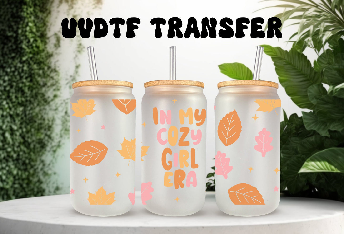 UVDTF Wrap In My Cozy Fall 16 oz Can Glass, Mug, Tumbler, Ready to Apply, Permanent Waterproof Adhesive