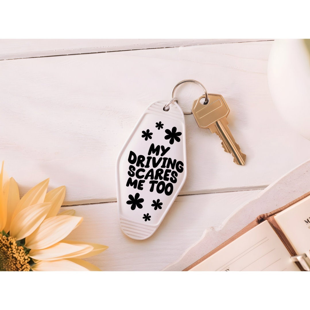 UVDTF Decal Motel Keychain My Driving Scares Me Too, Funny Decal, Ready to Apply, Permanent  Adhesive, Single/Set of 5 Keychain Decals