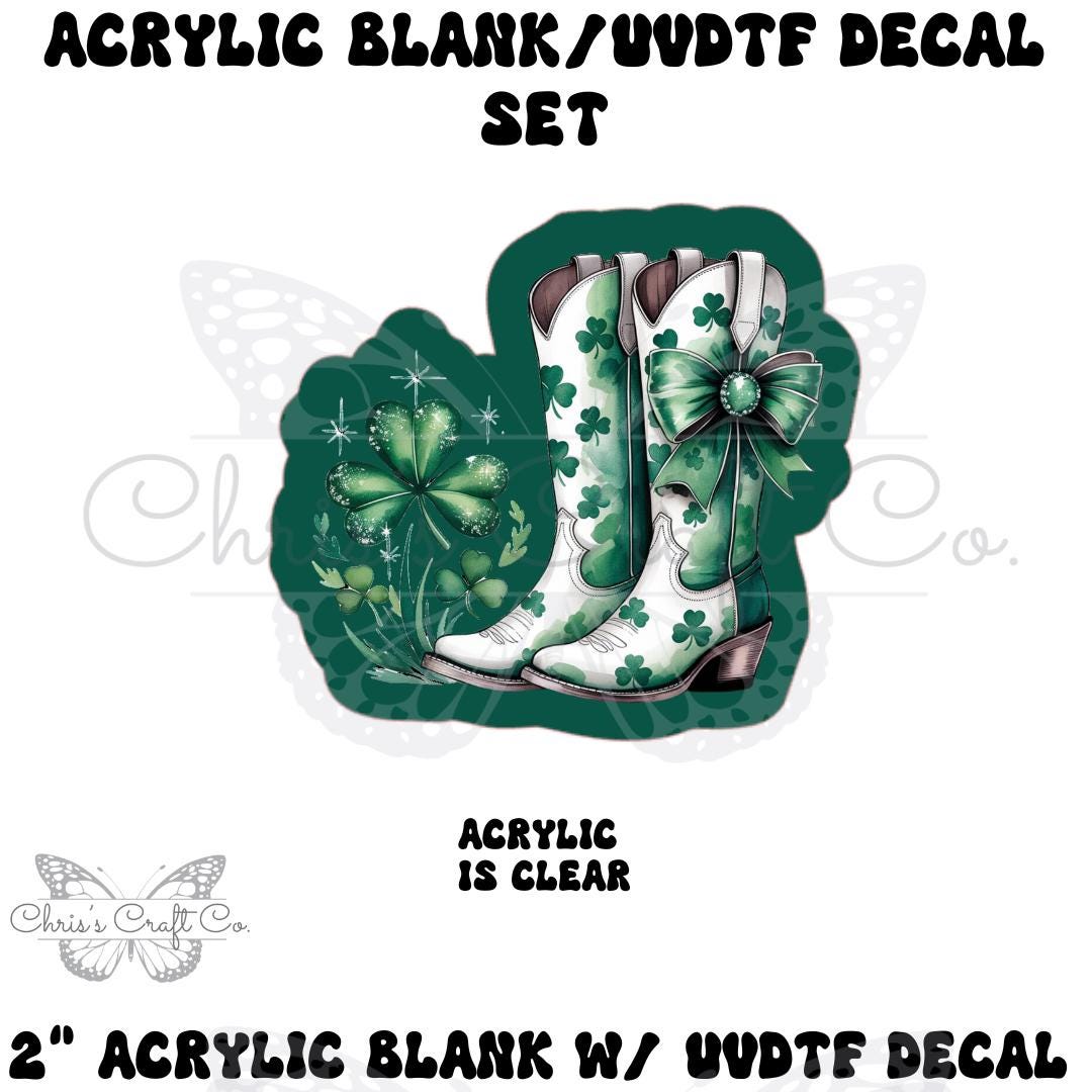 St. Patrick Cowgirl Boots Acrylic Blank UVDTF Decal Set, Shamrock, Diy Badge Reels, UVDTF sticker, Unfinished Badge Reel, Badge Reel Blanks