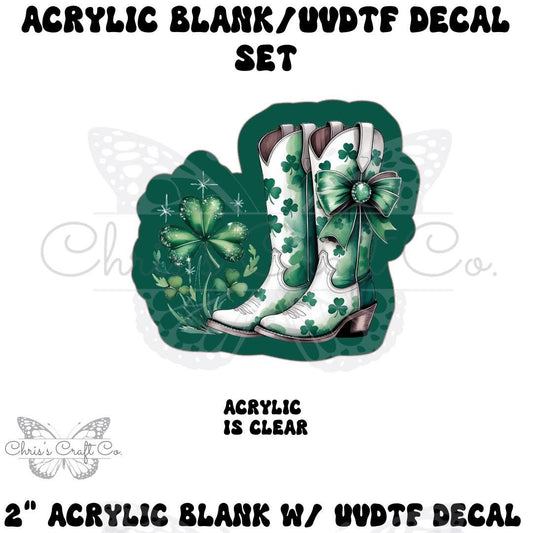 St. Patrick Cowgirl Boots Acrylic Blank UVDTF Decal Set, Shamrock, Diy Badge Reels, UVDTF sticker, Unfinished Badge Reel, Badge Reel Blanks