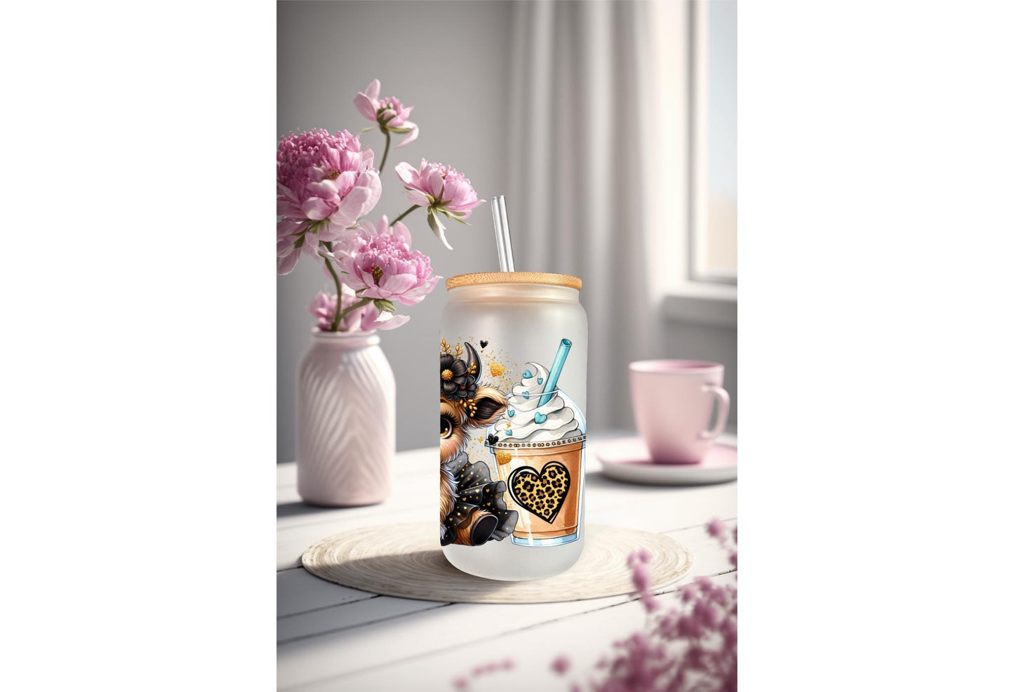 UVDTF Wrap Highland Cow Tutu Coffee Addict Leopard 16oz Can Glass Mug Tumbler Wrap, Ready to apply, Permanent Waterproof Adhesive
