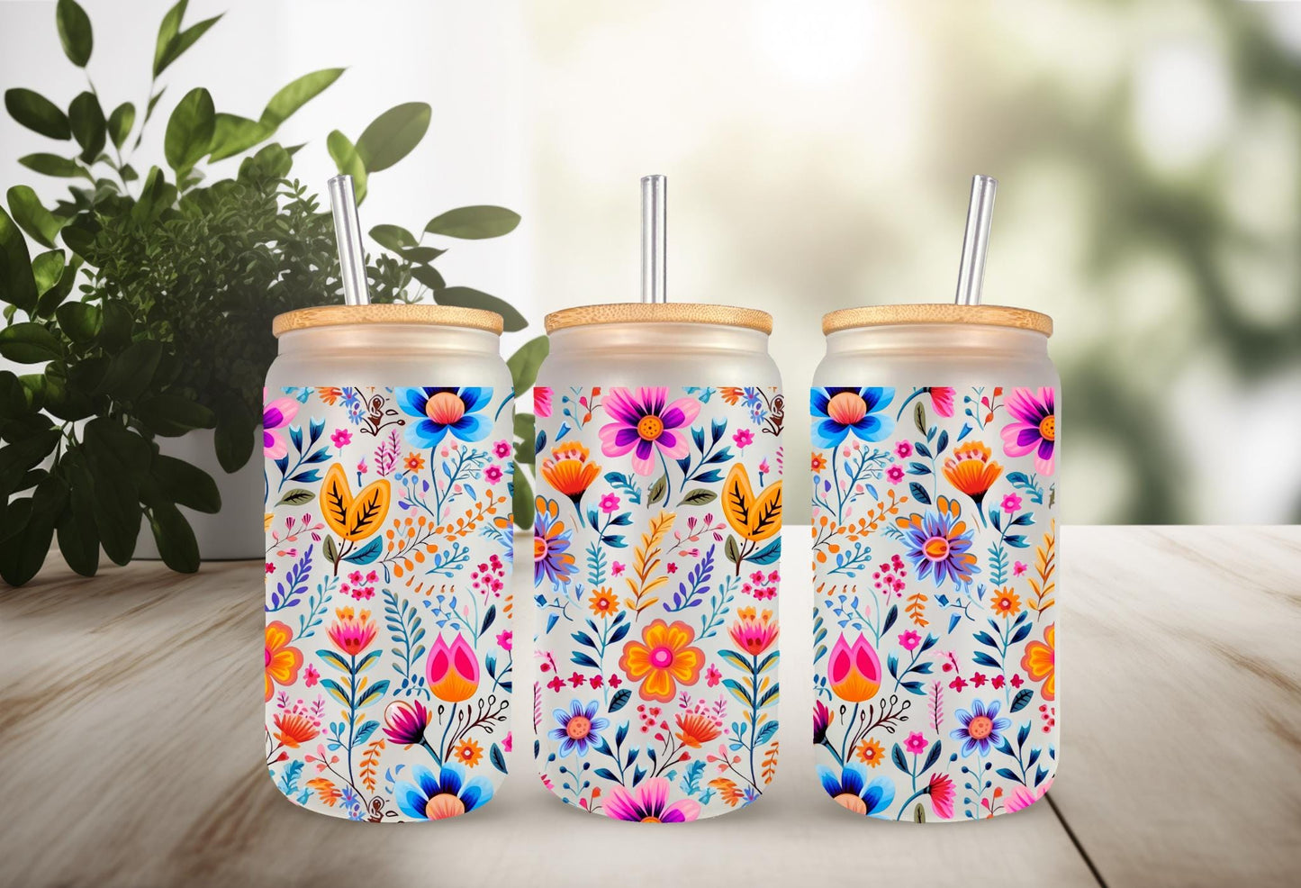 UVDTF Wrap Boho Flower for 16oz Can Glass Mug Tumbler, Floral Wrap, Ready to apply, Permanent Waterproof Adhesive