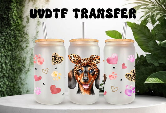 UVDTF Wrap Dachshund Heart for 16oz Can Glass Mug Tumbler, Dog Mom, Ready to apply, Permanent Waterproof Adhesive