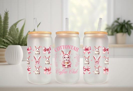 UVDTF Wrap Bunny Coquette Bows for 16oz Can Glass Mug Tumbler, Daisy Wrap, Ready to apply, Permanent Adhesive Waterproof