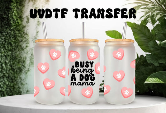 UVDTF Wrap Dog Mama Hearts Paws 16oz Can Glass Mug Tumbler, Ready to apply, Permanent Waterproof Adhesive