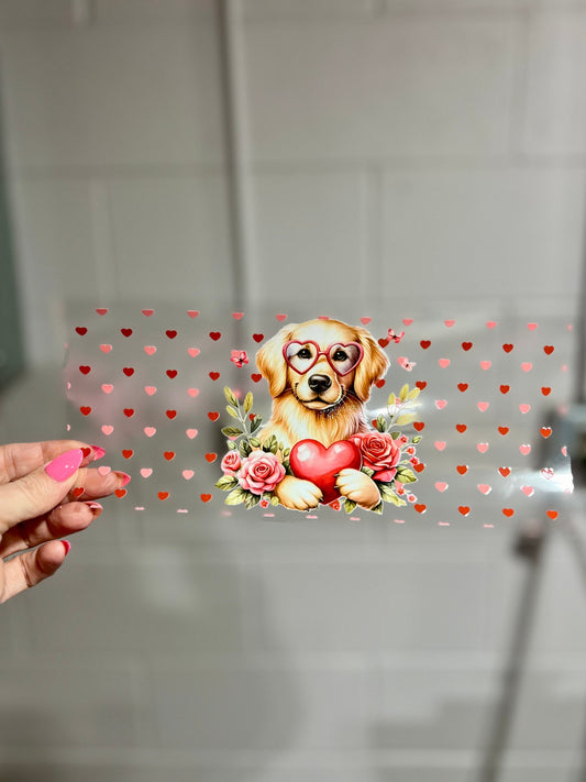 UVDTF Wrap Golden Retriever Hearts for 16oz Can Glass Mug Tumbler, Ready to Apply, Permanent Waterproof adhesive