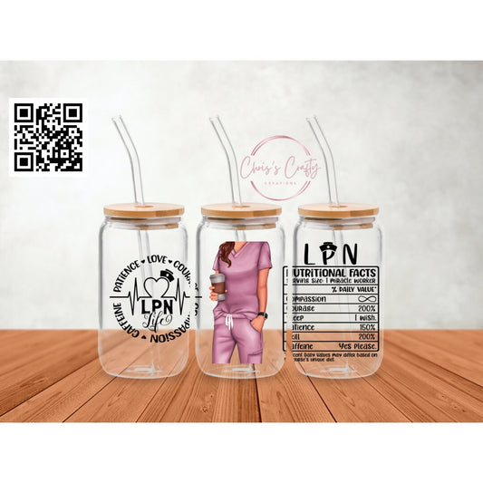 UVDTF Wrap LPN Nurse Scrubs for 16oz Can Glass, Mug, or Tumbler, Medical Wrap, Ready to apply, Permanent Waterproof Adhesive