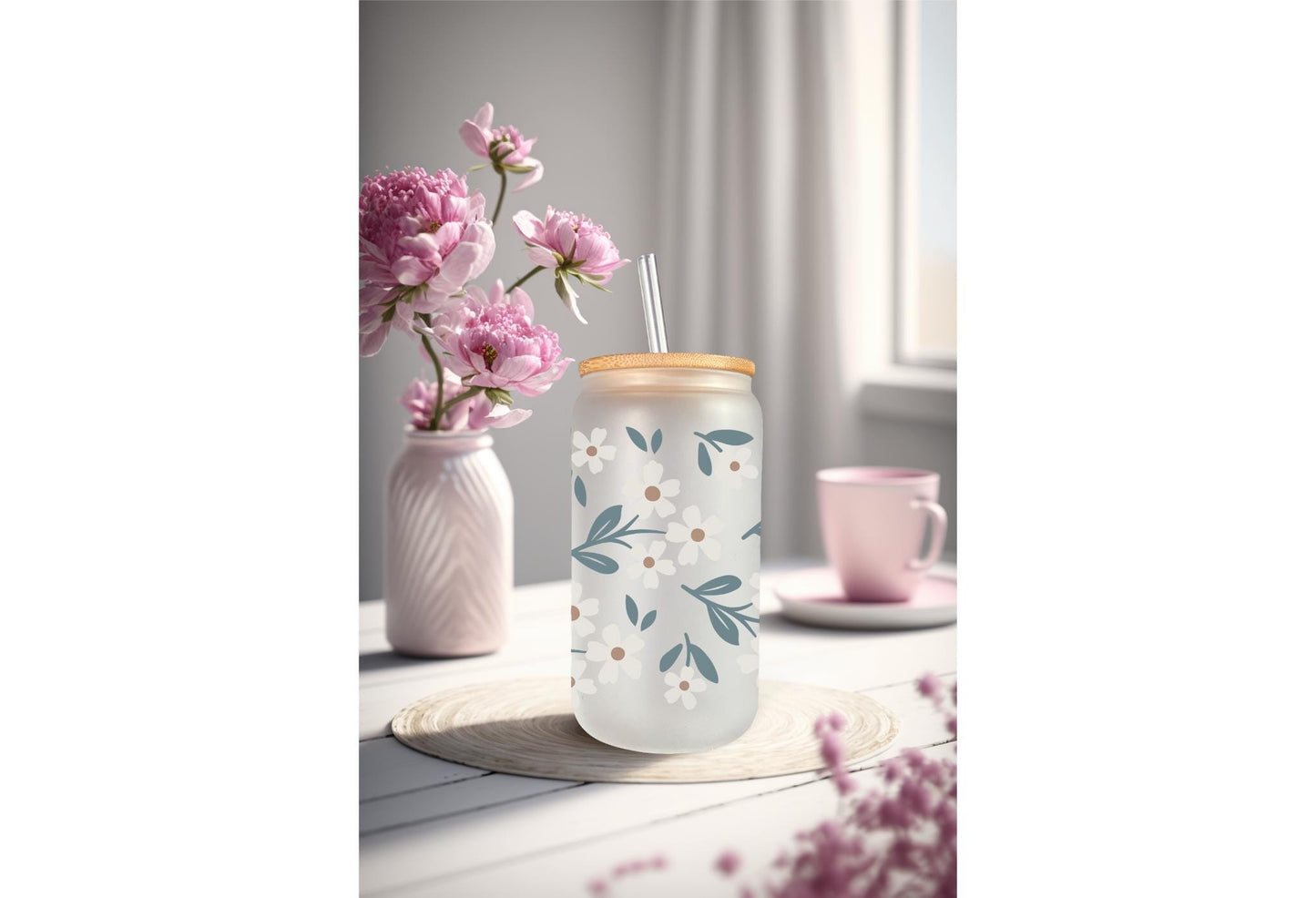 UVDTF Wrap Floral Summer Daisies 16oz Can Wrap Mug Tumbler, Flower Wrap, Ready to Apply, Permanent Waterproof Adhesive