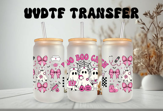 UVDTF Wrap Boo Boo Crew Ghost Coquette Bows 16oz Can Glass, Mug,  40oz Tumbler, Halloween Wrap, Permanent Waterproof Adhesive