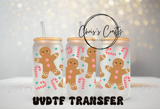 UVDTF WRAP Christmas Gingerbread Man 16oz Can Glass, Mug, Tumbler, Ready to apply, Waterproof Permanent Adhesive