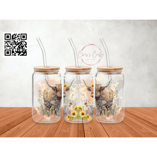 UVDTF Wrap Highland Cow Sunflowers