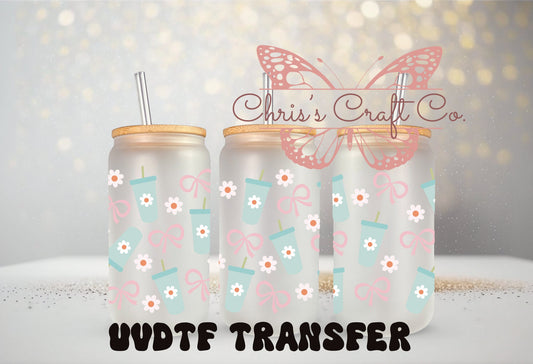 UVDTF Wrap Blue Tumbler Daisies 16oz Can Glass Mug Tumbler,  Ready to apply, Permanent Waterproof Adhesive