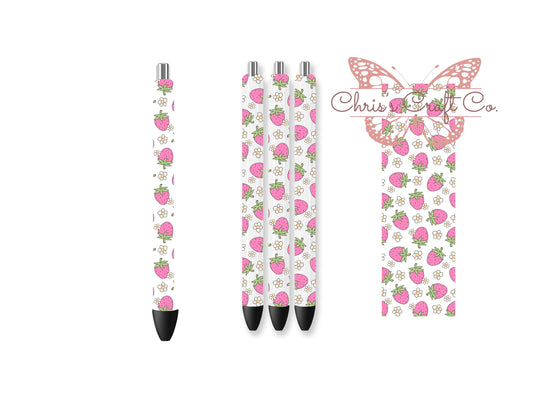 UVDTF PEn Wrap Strawberry Flower, Pink Strawberries, Ink Joy Pen, Ready to Apply, Permanent Waterproof Adhesive