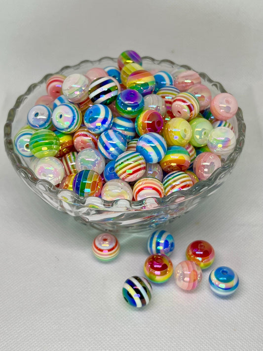 16mm Shiny AB Stripes Acrylic Beads, Acrylic Gumball Beads in Bulk, 16mm Beads, 16mm Bubble Gum Beads, DIY ideas