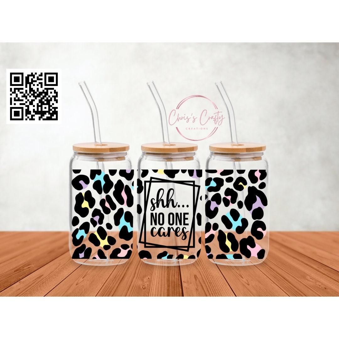 UVDTF Wrap Sarcastic Funny Leopard Print 16oz Can Glass Mug Tumbler, Ready to apply, Permanent Waterproof Adhesive
