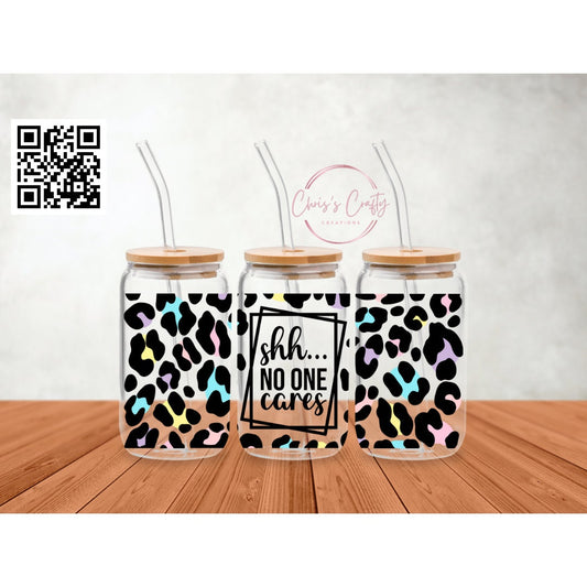 UVDTF Wrap Sarcastic Funny Leopard Print 16oz Can Glass Mug Tumbler, Ready to apply, Permanent Waterproof Adhesive