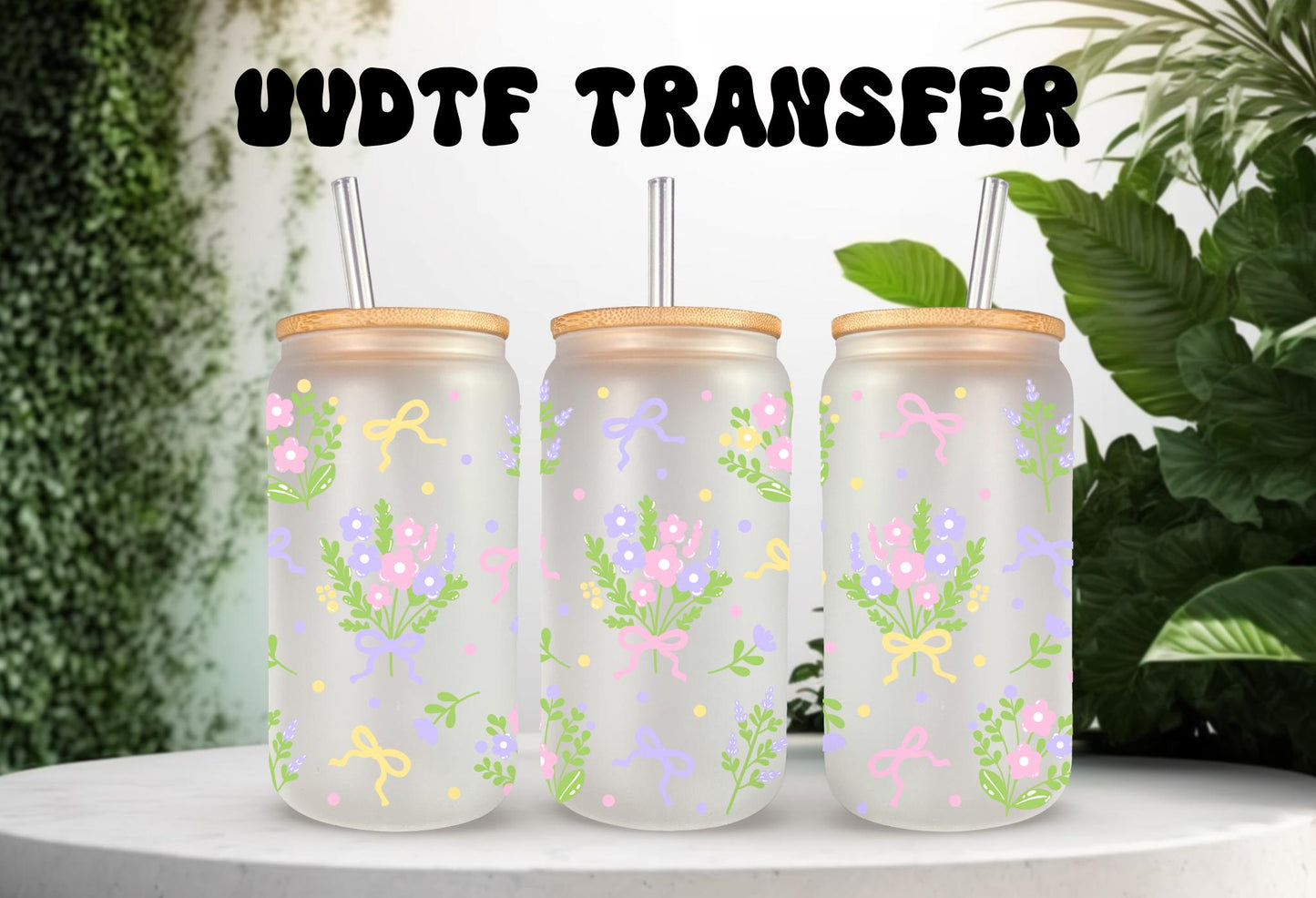 UVDTF Wrap Spring Flower Bow Bouquet