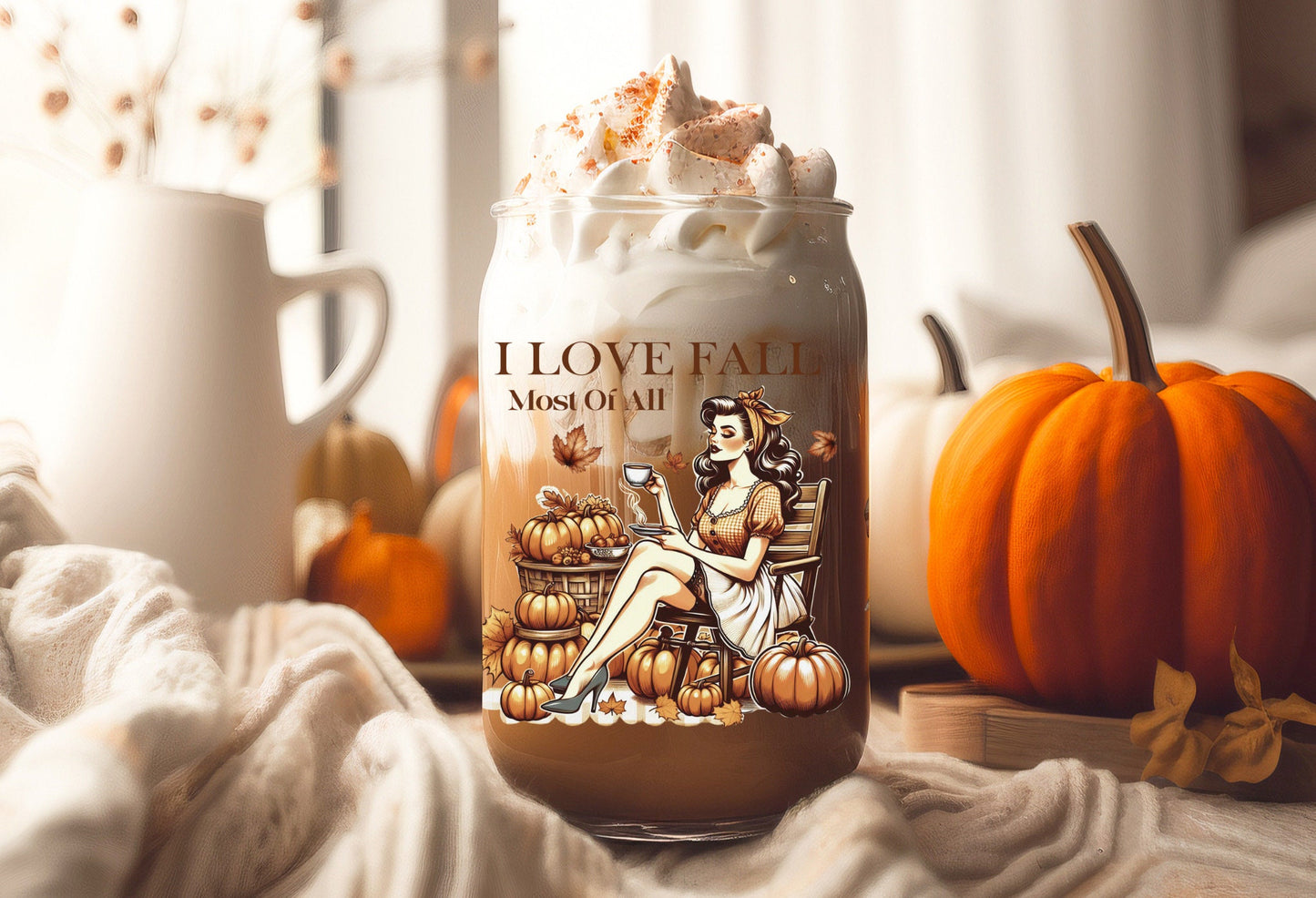 UVDTF Wrap I Love Fall Vintage Girl Coquette Bows for 16oz Can Glass Mug Tumbler, Ready to apply, Permanent Waterproof Adhesive