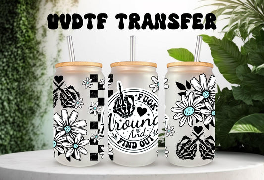 UVDTF Wrap Sarcastic Funny Saying 16oz Can Glass Mug Tumbler, Floral Wrap, Ready to Apply, Permanent Waterproof Adhesive