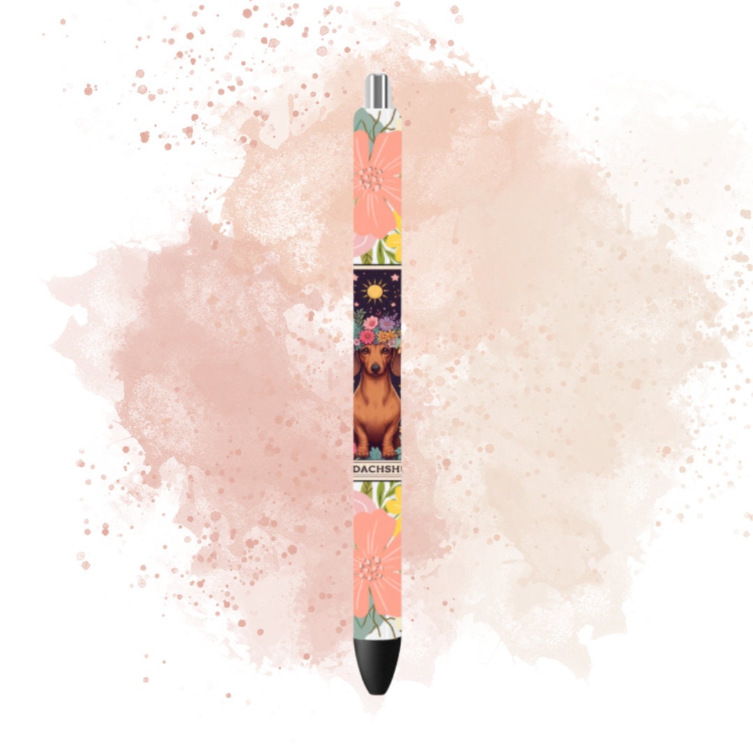 UVDTF Pen Wrap Dachshund Tarot Card Retro Flower, Dog Pen wrap, Pen Wrap, Epoxy Pen Wrap, Ink Joy Pen Wrap, Permanent Waterproof Adhesive