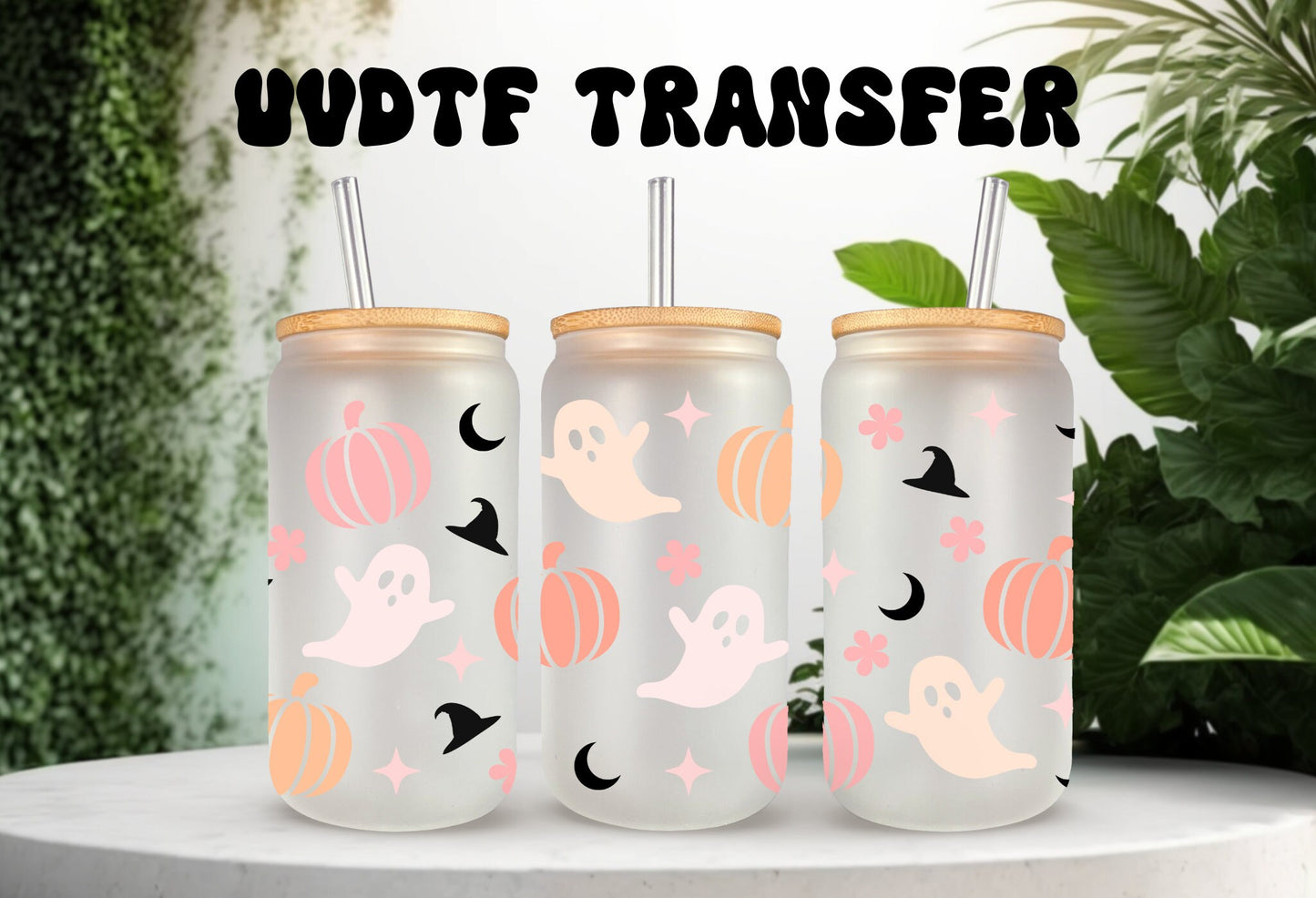 UVDTF Wrap Ghost Pumpkin Witch Hat Halloween 16 oz Can Glass, Mug, 40 oz  Wrap, Ready to apply, Permanent Waterproof Adhesive
