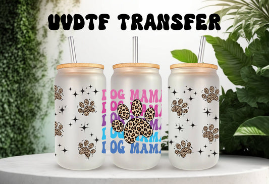 UVDTF Wrap Leopard Paws Dog Mama for 16oz Can Glass Mug Tumbler, Ready to apply, Permanent Waterproof Adhesive, Dog Mom Gift