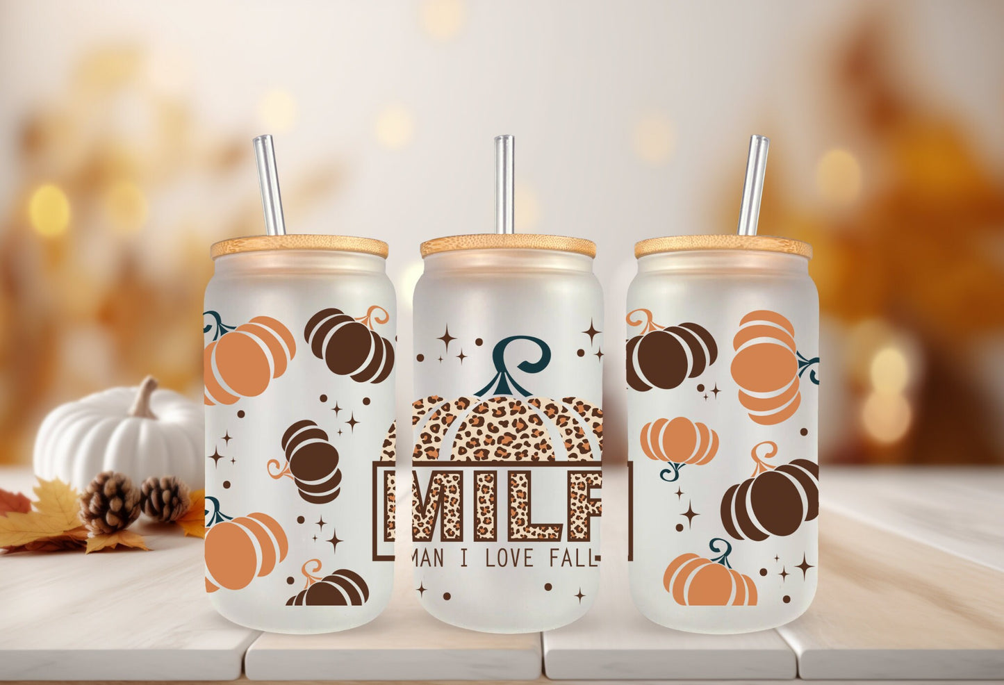 UVDTF Wrap Man I love Fall 16 oz Can Glass, Mug, or Tumbler, Fall Leopard Pumpkin Wrap, Ready to Apply, Permanent Adhesive