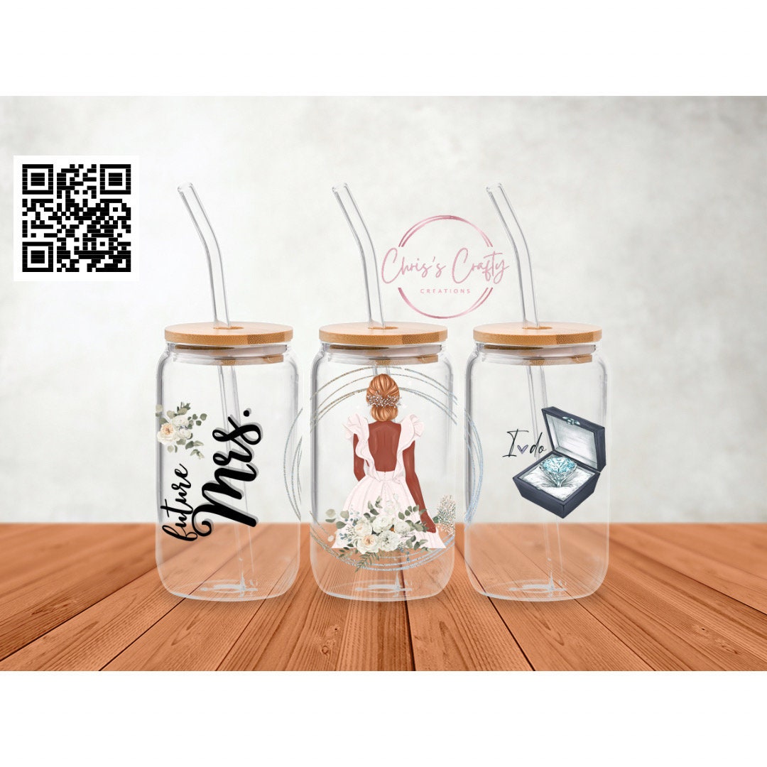 UVDTF Wrap Future Mrs. Bride to be  16oz Can Glass Mug or Tumbler, Ready to apply, Gifts for Her, Wedding gifts, Double Sided Option