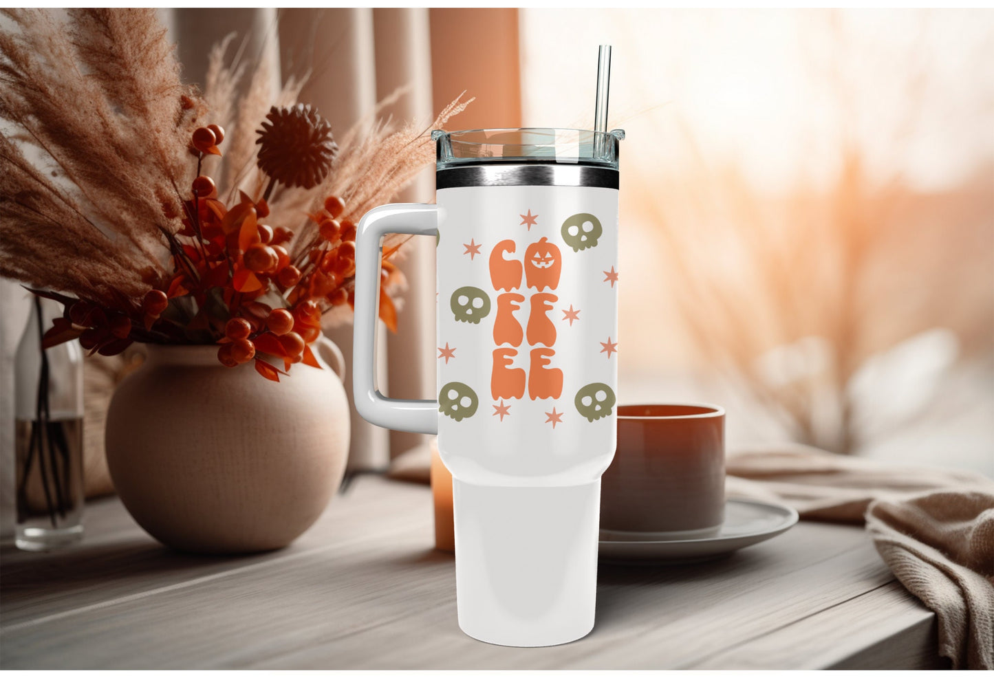 UVDTF  Wrap Skull Coffee Pumpkin for 16oz Can Glass, Mug, or Tumbler, Halloween Candy, Ready to apply, Permanent Adhesive Waterproof