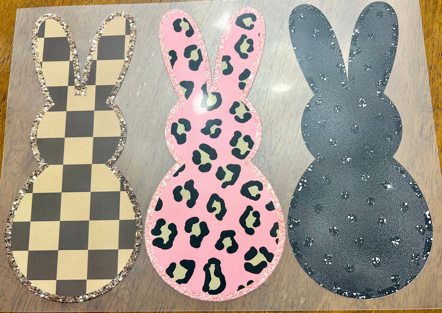 Easter Bunnies Leopard Checkered Colorful, Ready to Press, Screen Print Transfer, Full Color Matte Clear Transfer