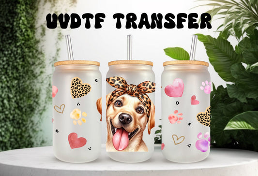 UVDTF Wrap Cute Labrador Yellow 16oz Can Glass Wrap, Mug Tumbler, Ready to apply, Permanent Waterproof Adhesive
