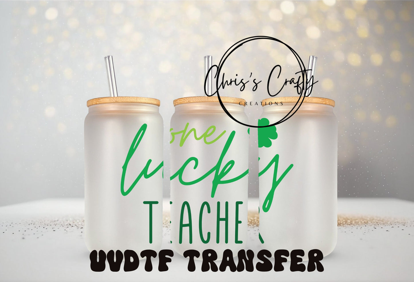 UVDTF Decal St. Patrick One Lucky Teacher for 16oz Can Glass Mug Tumbler, Ready to apply, Permanent Waterproof Adhesive