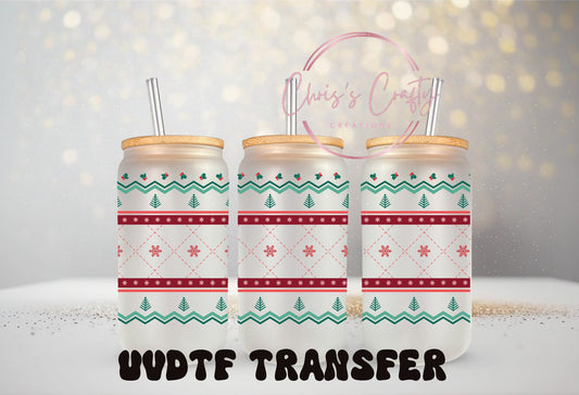 UVDTF Wrap Christmas Plaid Pattern 16oz Can Glass Mug Tumbler, Ready to Apply, Permanent Adhesive