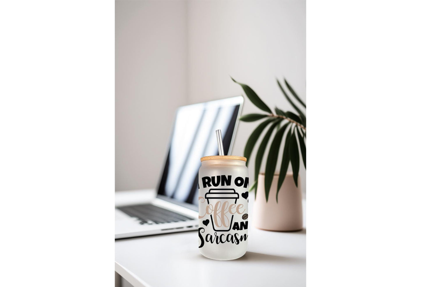 UVDTF Wrap Sarcastic Funny Saying 16oz Can Glass Mug Tumbler, Run on Coffee and Sarcasm Wrap, Ready to Apply, Permanent Waterproof Adhesive