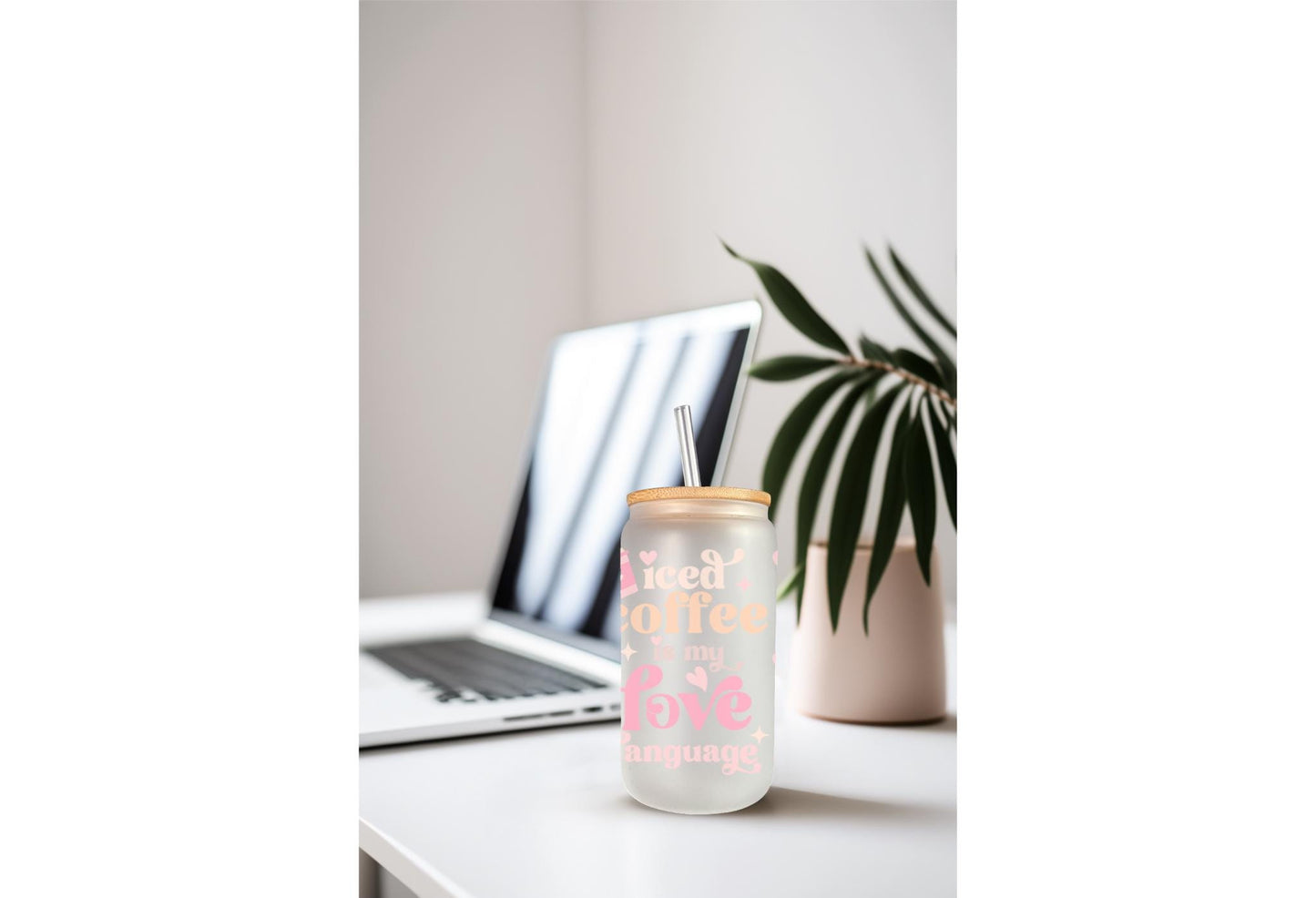 UVDTF Wrap Iced Coffee Hearts 16oz Can Glass Wrap Mug Tumbler, Ready to Apply, Permanent Waterproof Adhesive