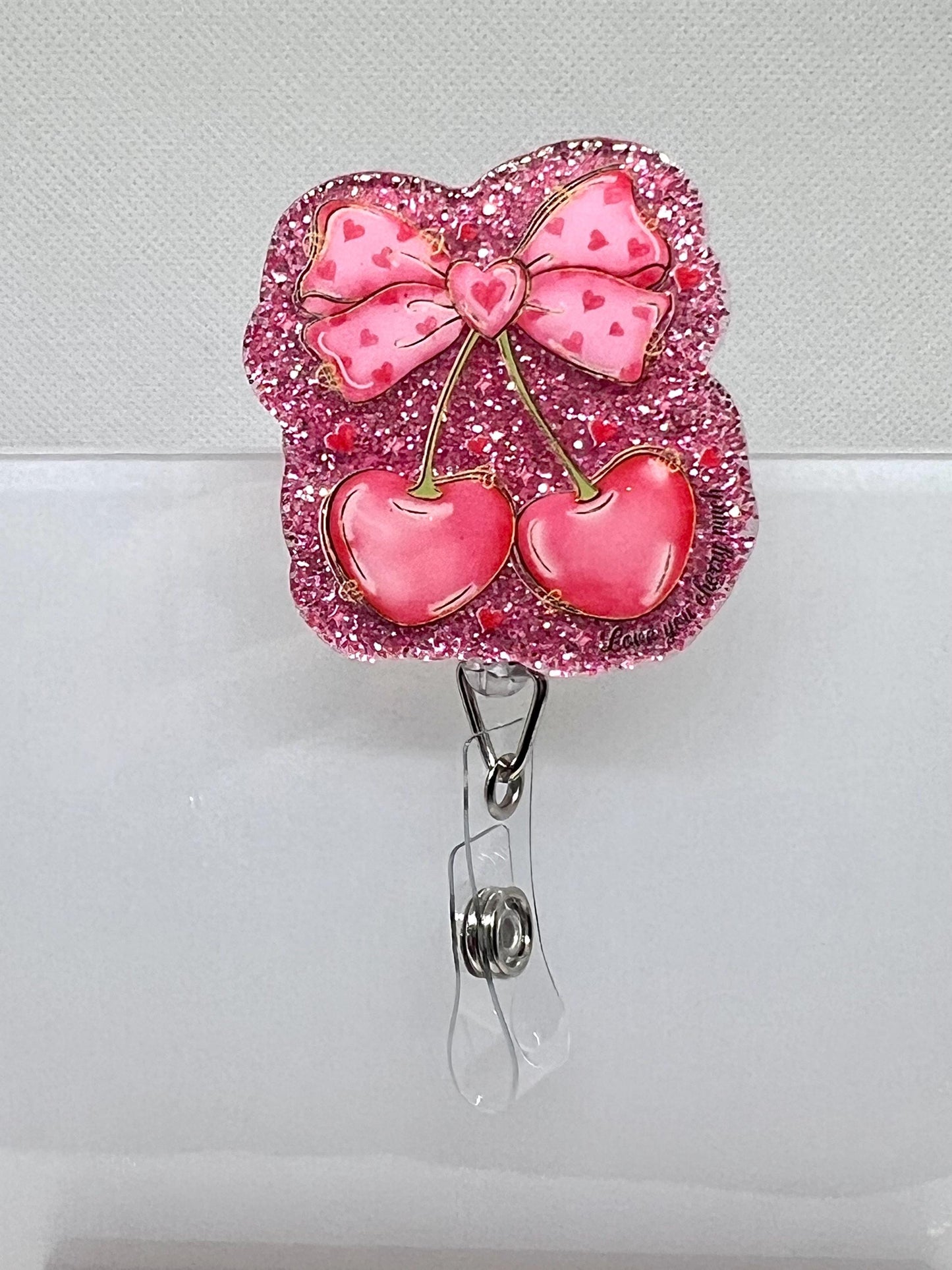 Badge Reel Valentine Bow Cherries, Love you Cherry Much Badge, Funny Sarcastic Badge Reel, Detachable Option, Graduation Gift