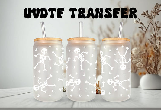 UVDTF Wrap Halloween White Skeletons 16oz Can Glass, Mug, 40oz  Tumbler Wrap, Ready to apply, Permanent Adhesive, Double sided option